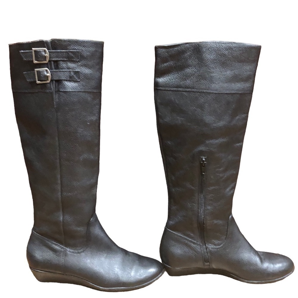 Arturo Chiang Tall Black Leather Wedge Knee Boots Sz 8